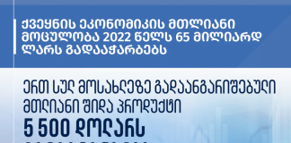ქვეყნის ეკონომიკის მთლიანი მოცულობა 2022 წელს 65 მილიარდს გადააჭარბებს
