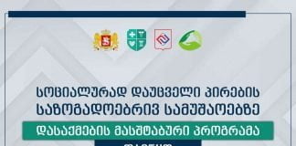 სოციალურად დაუცველი პირების, საზოგადოებრივ სამუშაოებზე დასაქმების მასშტაბური პროგრამა დაიწყო